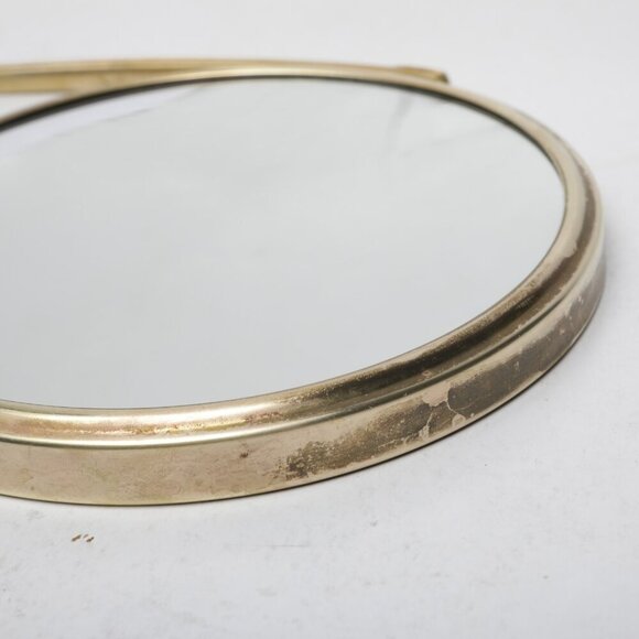 Vintage Brass Swivel Round Makeup Mirror Magnify Gold Table Top Vanity Metal - Picture 9 of 10